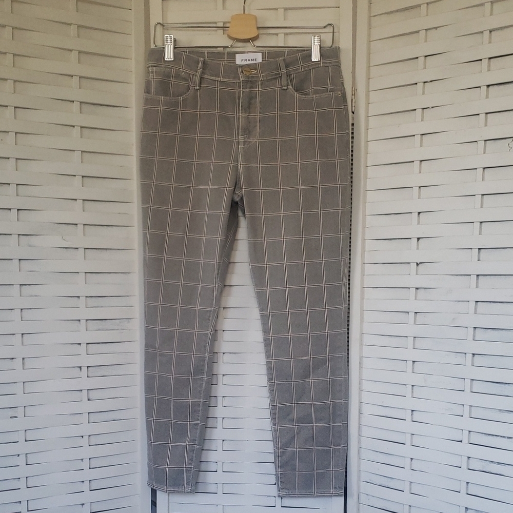 Frame Le High Skinny  Crop Gray And Brown Plaid Women's Pants Size 29